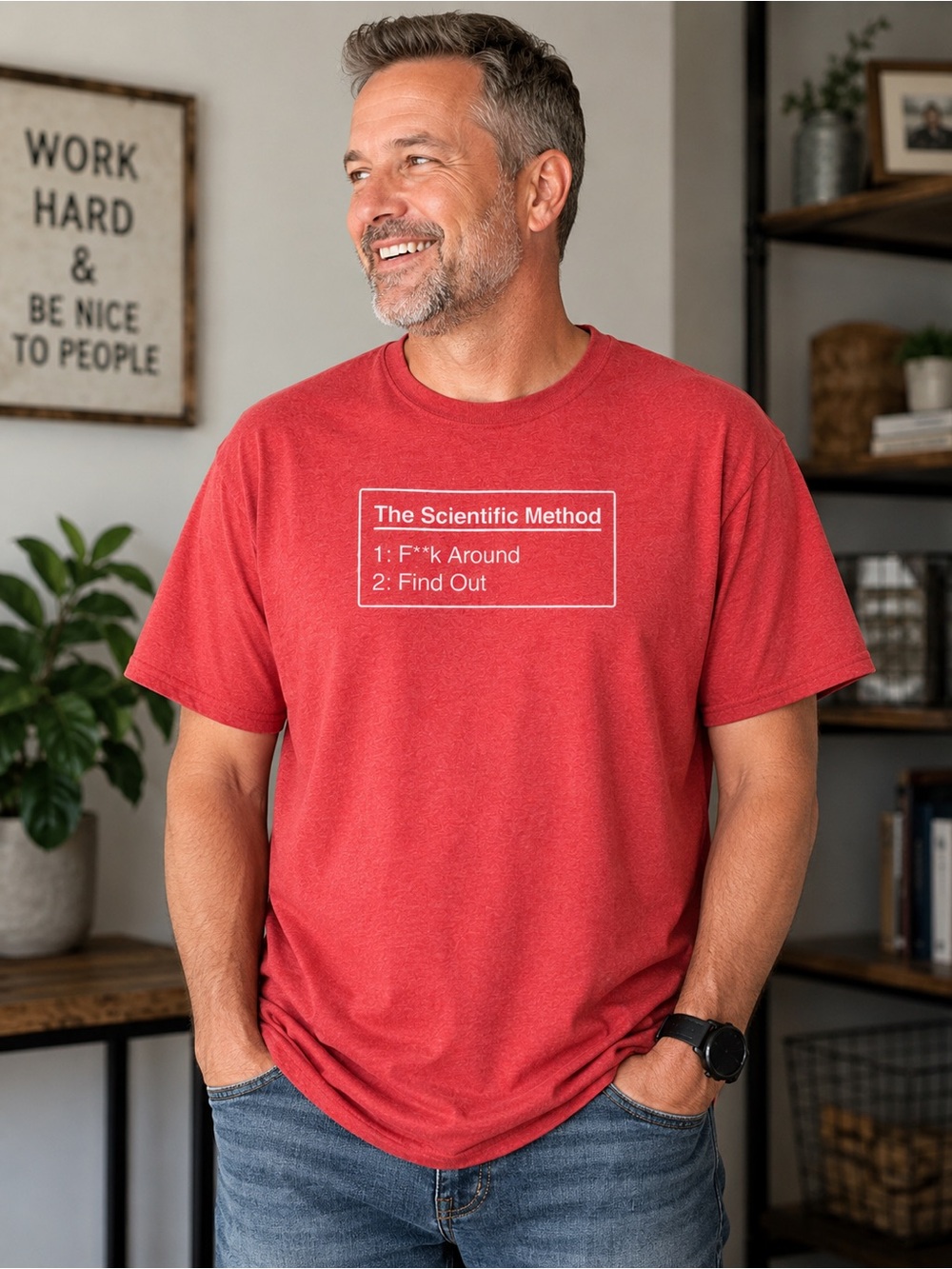 Scientific Method Funny Graphic T-Shirt 3XL Red Heather Tee